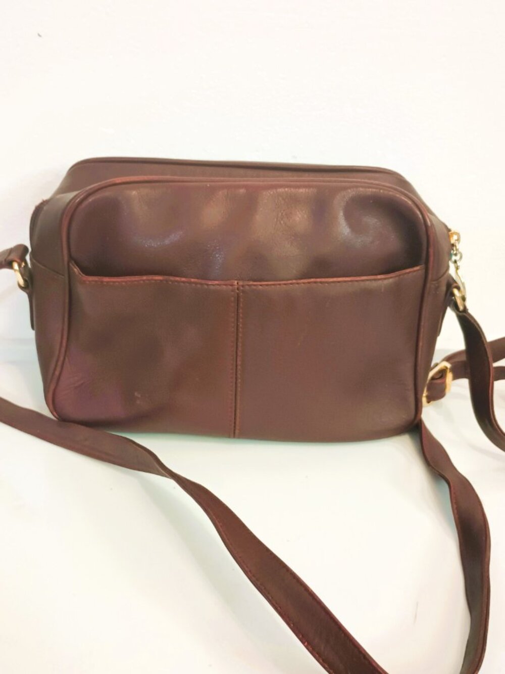 Vintage Aigner Leather Crossbody Bag Oxblood Adjustable Strap Purse Handbag - Picture 8 of 15